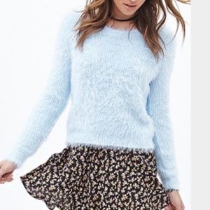 Fuzzy Cropped Sweater - Baby Blue F21